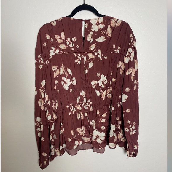 Tiered Floral Ruching Classy Hipster Hippie Artsy Long Sleeve Art Party Blouse - Picture 3 of 6